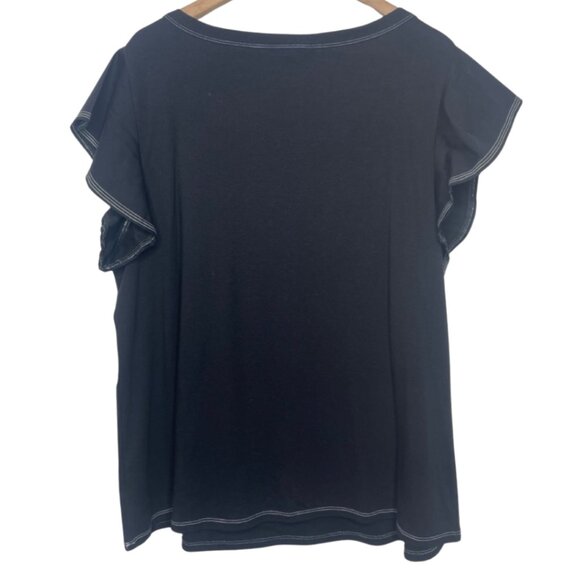LANE BRYANT | NWOT Black Cotton Blend Ruffle Sleeve Crewneck Tee | Size 18/20 - Picture 4 of 10